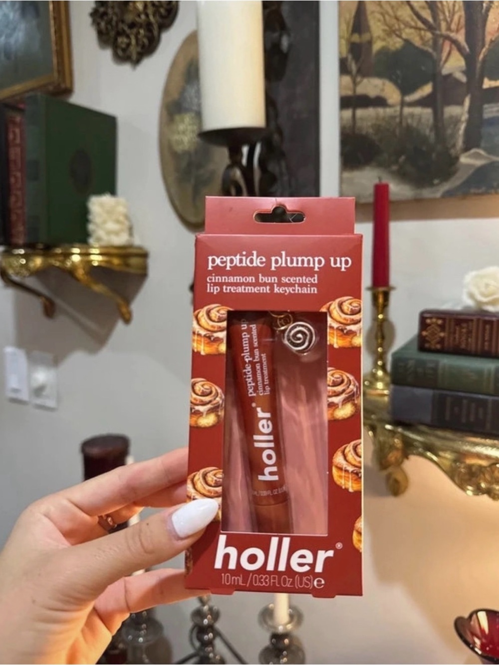Cinnamon Bun Scented Peptide Plump Up Lip Treatment Keychain - Red Packaging